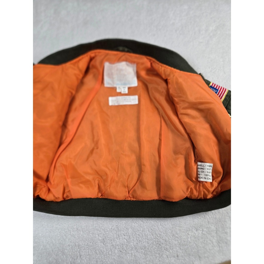 Kids 4T Flight Bomber Jacket Olive Green Military Patches Aviator Top Gun - Picture 8 of 10